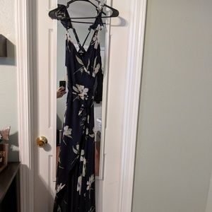 ALL MINE NAVY BLUE FLORAL PRINT HIGH-LOW WRAP DRES